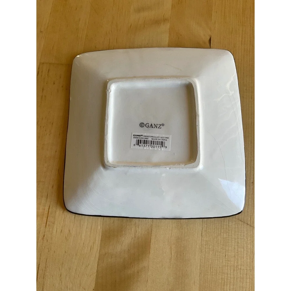 Ganz Snowman Ceramic Holiday Plate Red Square Christmas Dish EX12805